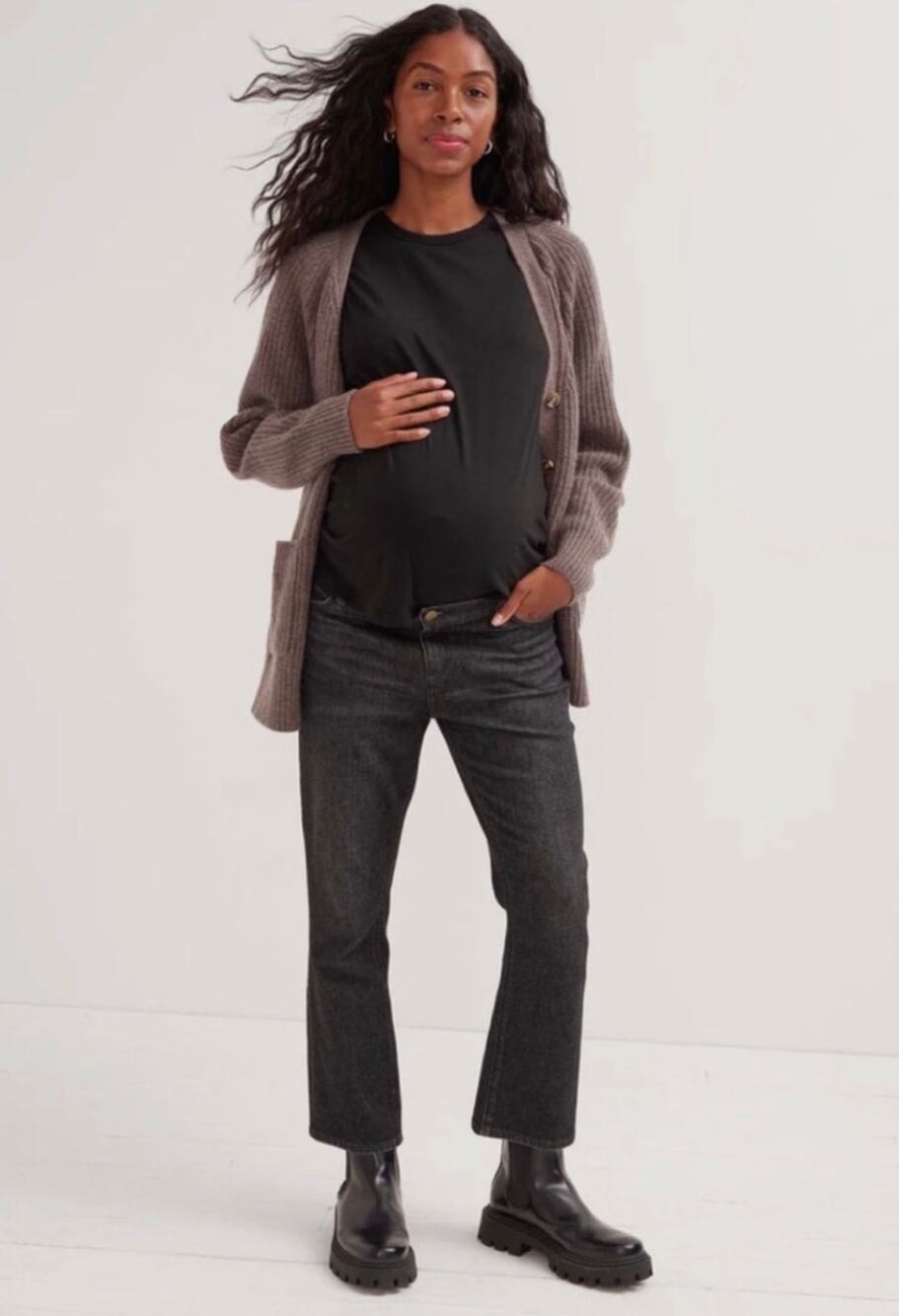 HATCH The Crop Under Belly Kick Flare Cropped Jeans Maternity Stretch Panel